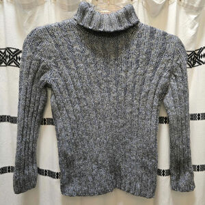 DKNY silver knit mohair blend metallic chunky ribbed turtleneck sweater medium